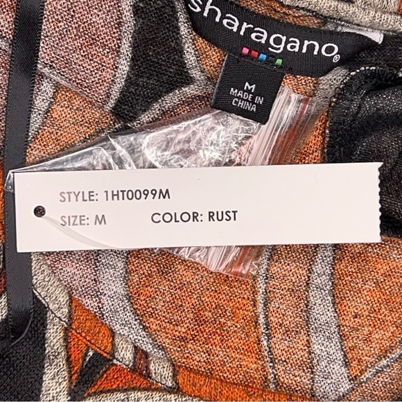 NEW MEDIUM SHARAGANO ORANGE BLACK KNIT TOP SHORT SLEEVE - Picture 11 of 13